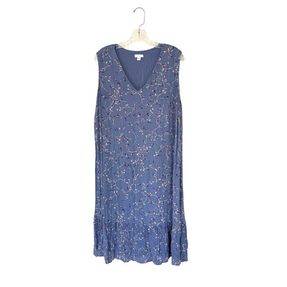 J. Jill Blue Floral Dainty Sleeveless Lightweight Tiered Hem Lagenlook Dress XL - Picture 2 of 12